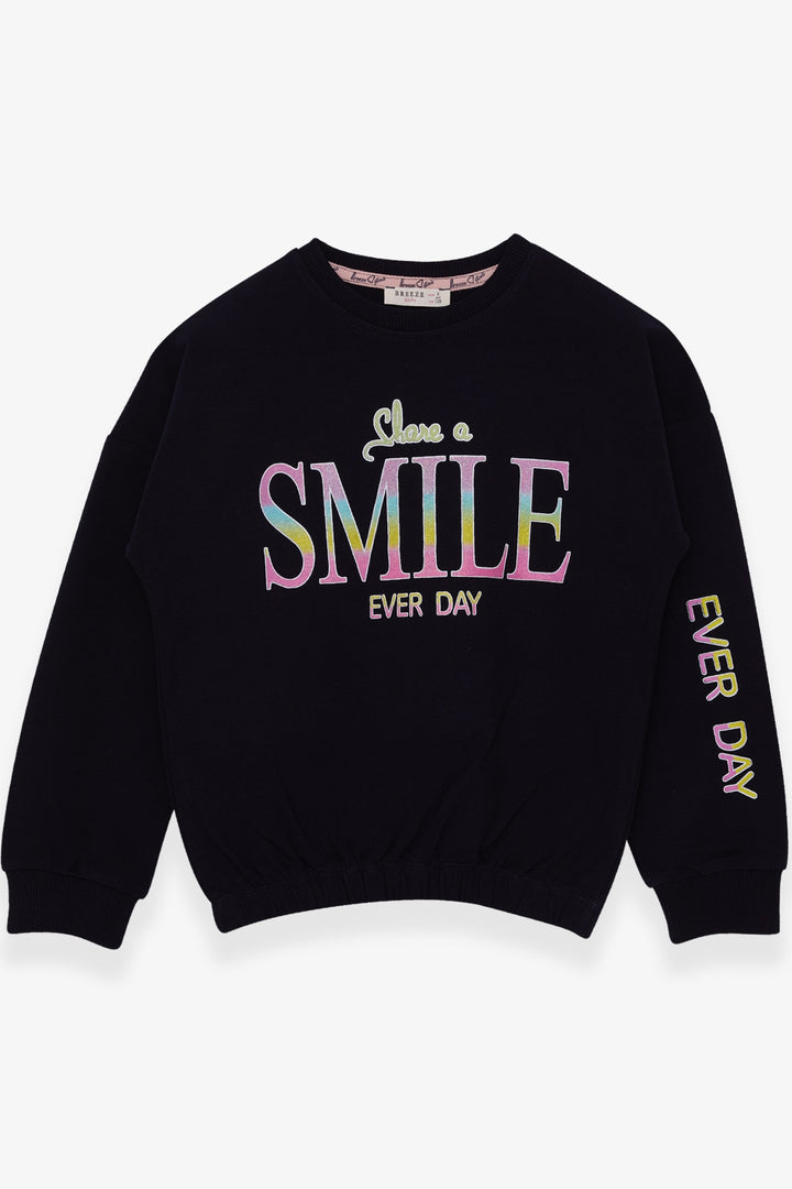 BRE Breeze Girl's Sweatshirt with Glittery Printed Text, 84 Years, Navy Blue - Chaniá