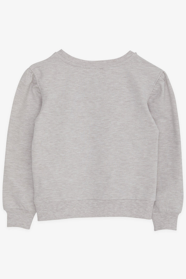 BRE Breeze Girl's Sweatshirt with Glittery Printed Text, 84 Years, Beige Melange - Wyoming