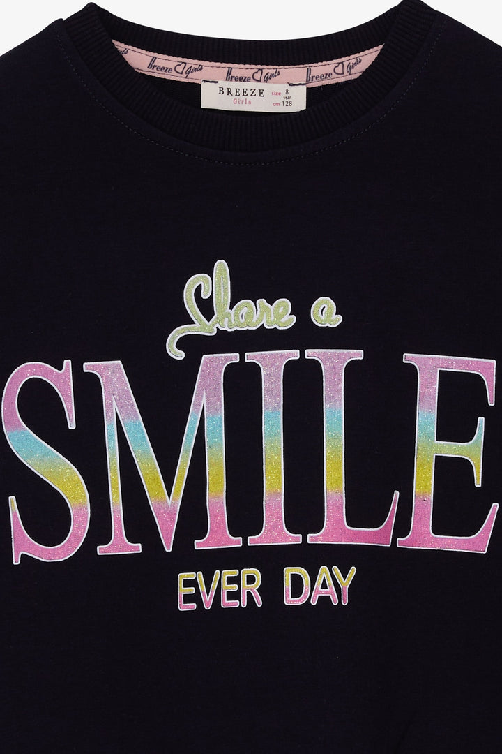 BRE Breeze Girl's Sweatshirt with Glittery Printed Text, 84 Years, Navy Blue - Chaniá