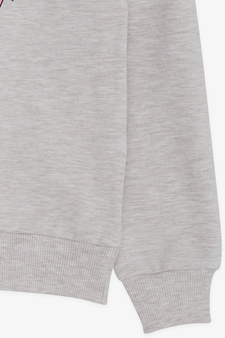 BRE Breeze Girl's Sweatshirt with Glittery Printed Text, 84 Years, Beige Melange - Wyoming