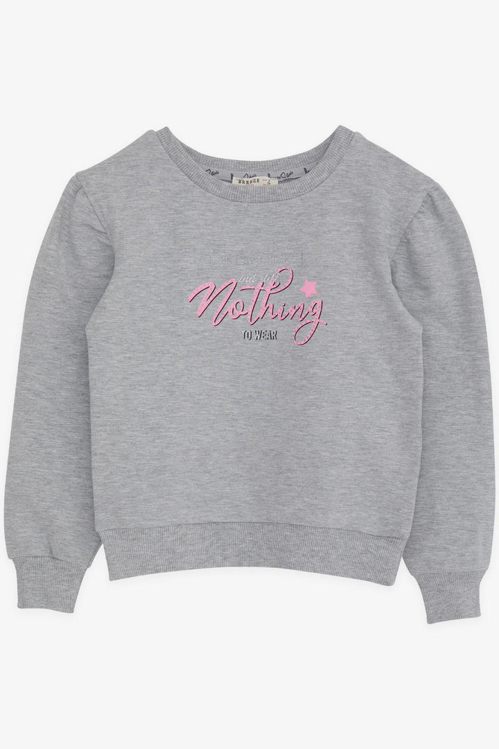 BRE Breeze Girl's Sweatshirt with Glittery Printed Text, 84 Years, Grey Melange - Jaral del Progreso