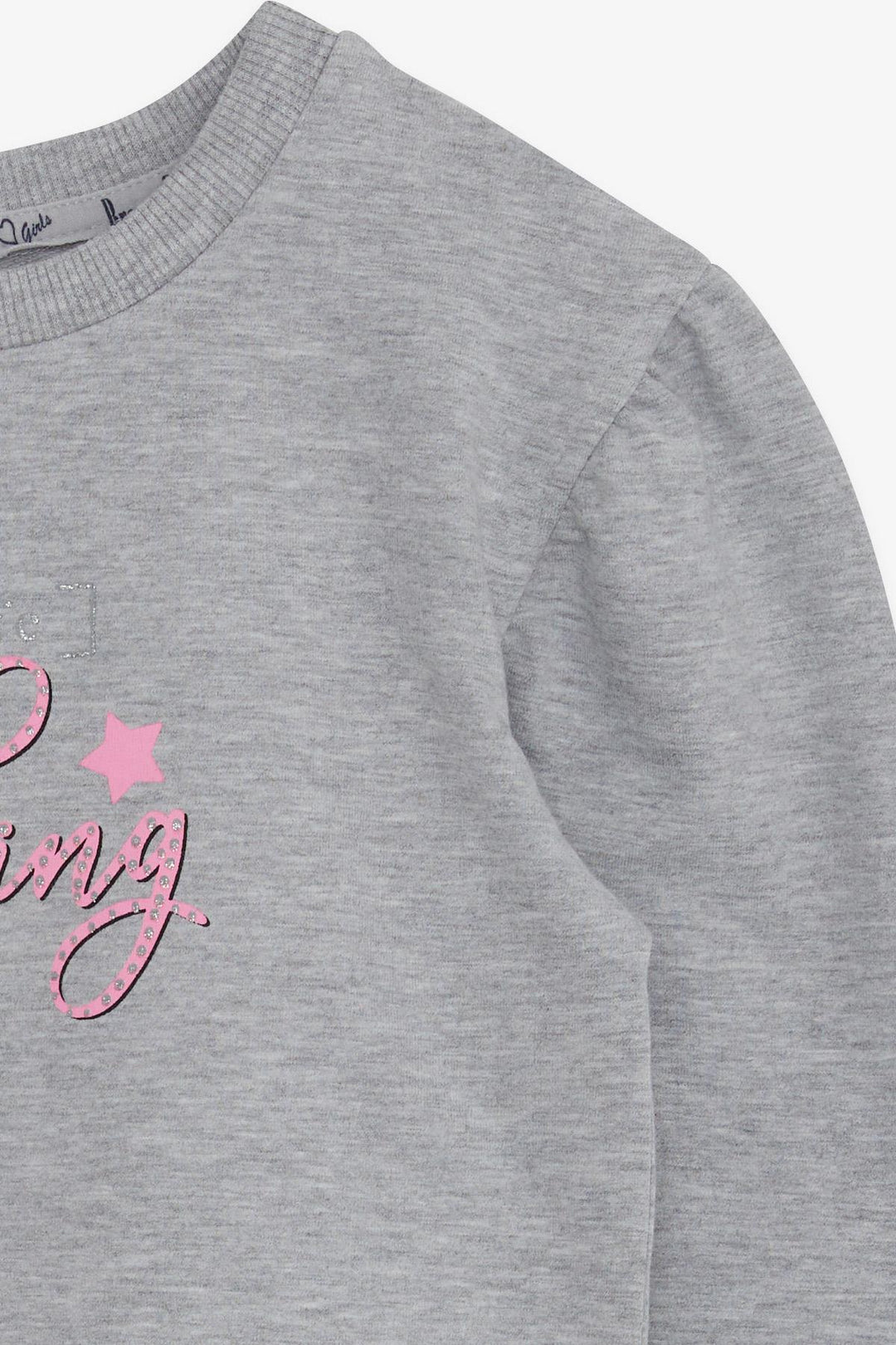 BRE Breeze Girl's Sweatshirt with Glittery Printed Text, 84 Years, Grey Melange - Jaral del Progreso