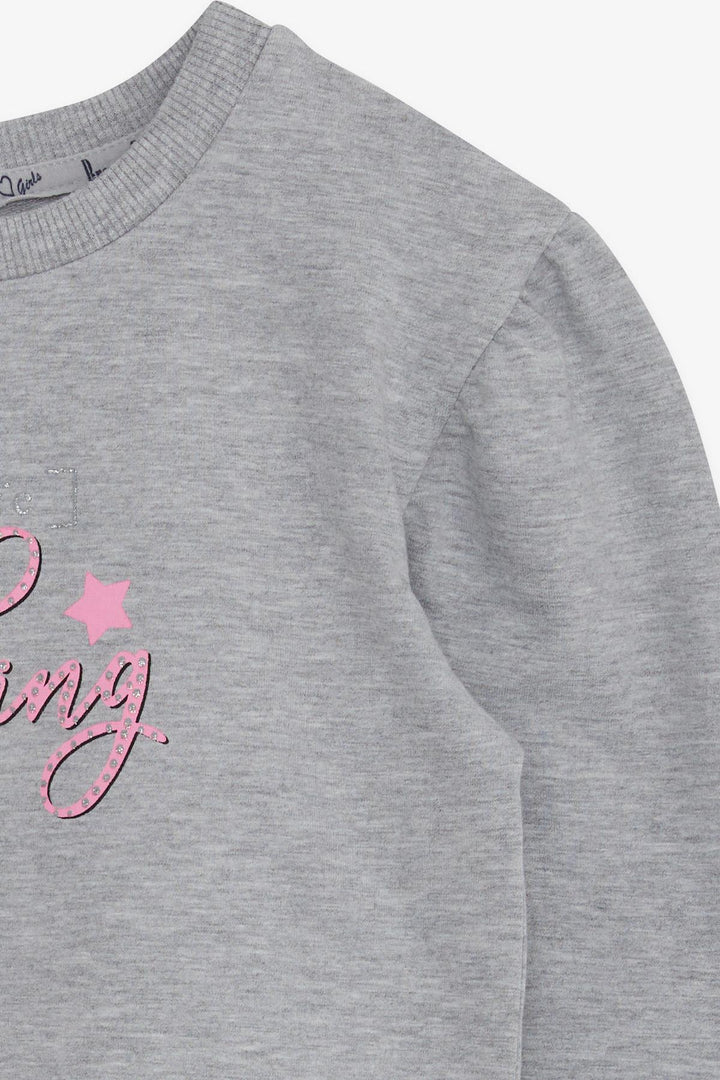 BRE Breeze Girl's Sweatshirt with Glittery Printed Text, 84 Years, Grey Melange - Jaral del Progreso