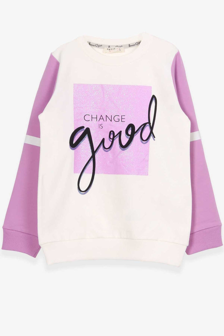 BRE Breeze Girl's Sweatshirt with Glittery Printed Text, 84 Years, Beige - Victoria