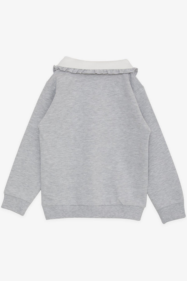 BRE Breeze Girl Child Sweatshirt with Rabbit Embroidery Buttoned 2-6 Years, Light Grey Melange - Dreieich