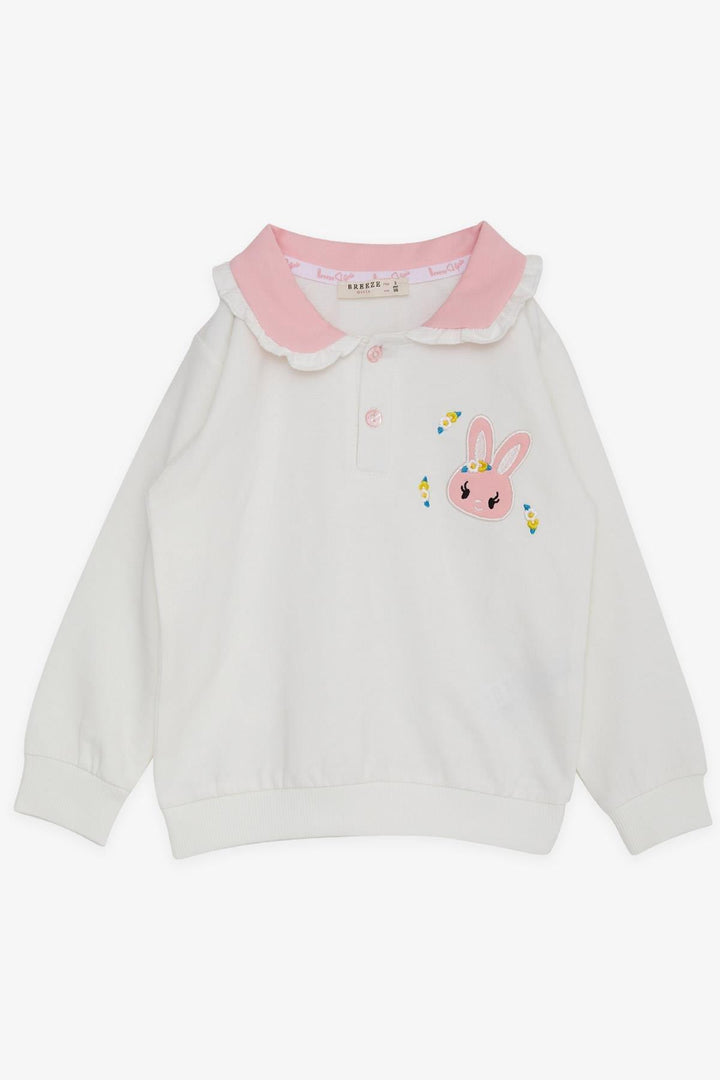 BRE Breeze Girl Child Sweatshirt with Rabbit Embroidery Buttoned 2-6 Years, Ecru - Apizaco