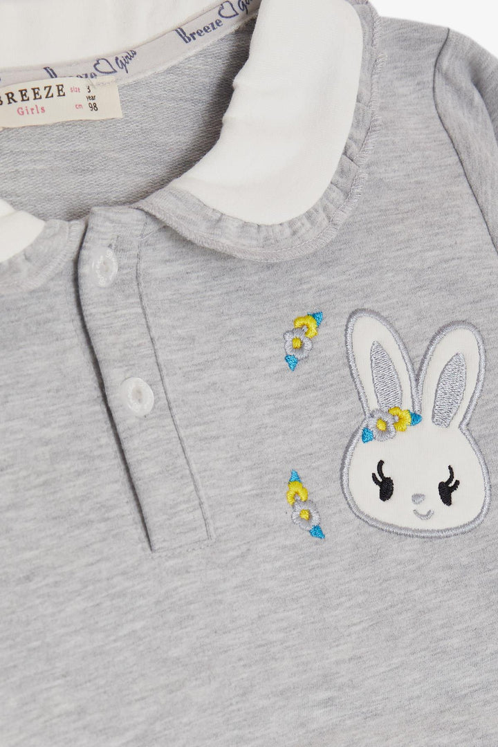 BRE Breeze Girl Child Sweatshirt with Rabbit Embroidery Buttoned 2-6 Years, Light Grey Melange - Dreieich