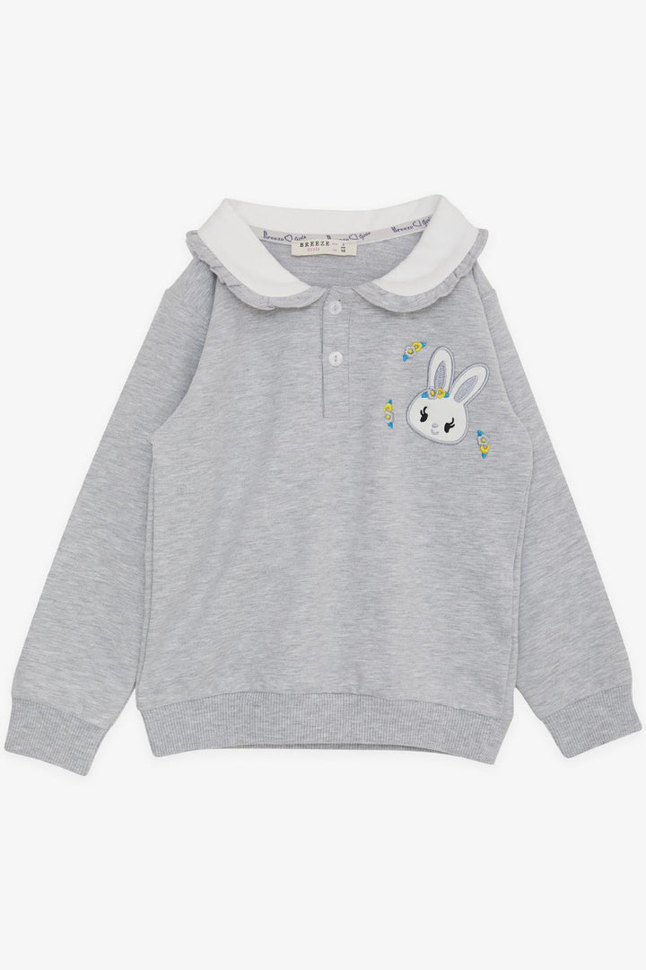 BRE Breeze Girl Child Sweatshirt with Rabbit Embroidery Buttoned 2-6 Years, Light Grey Melange - Dreieich