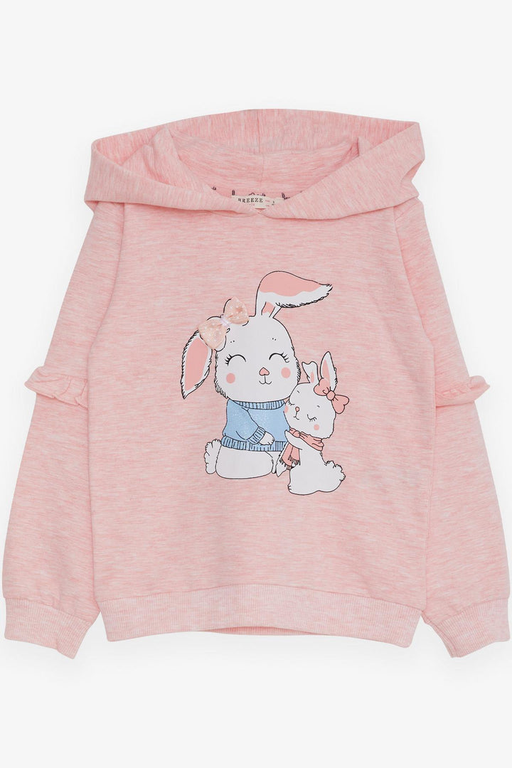 BRE Breeze Girl Child Sweatshirt with Bunny Print, 1.5-5 Years, Salmon Melange - Sugar Land