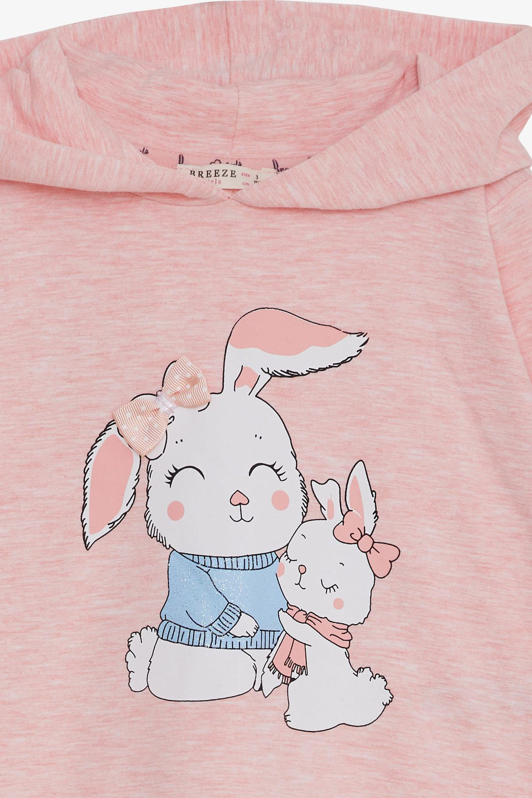 BRE Breeze Girl Child Sweatshirt with Bunny Print, 1.5-5 Years, Salmon Melange - Sugar Land