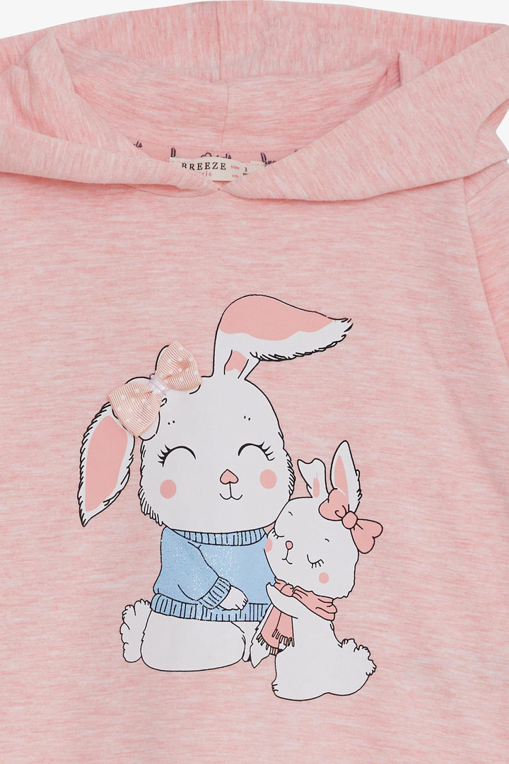 BRE Breeze Girl Child Sweatshirt with Bunny Print, 1.5-5 Years, Salmon Melange - Sugar Land