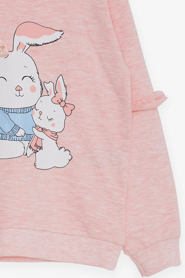 BRE Breeze Girl Child Sweatshirt with Bunny Print, 1.5-5 Years, Salmon Melange - Sugar Land