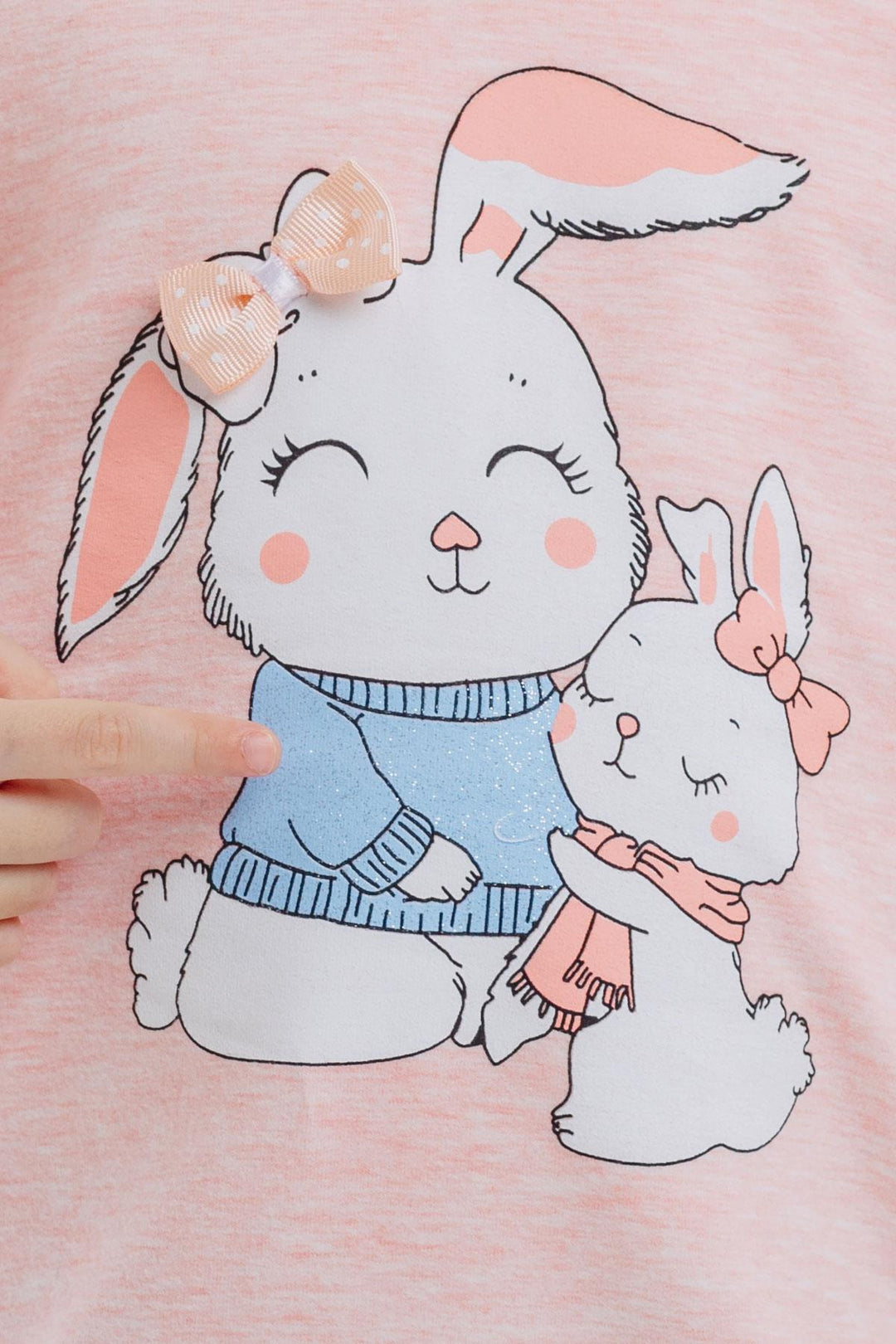 BRE Breeze Girl Child Sweatshirt with Bunny Print, 1.5-5 Years, Salmon Melange - Sugar Land