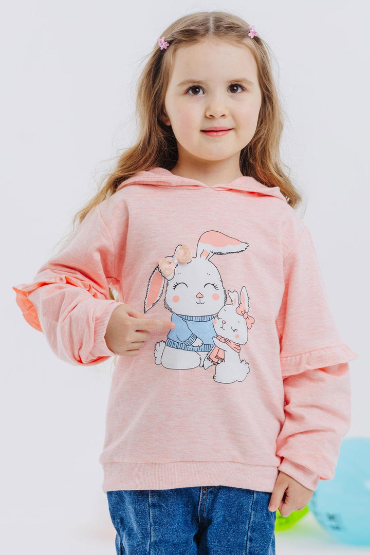 BRE Breeze Girl Child Sweatshirt with Bunny Print, 1.5-5 Years, Salmon Melange - Sugar Land