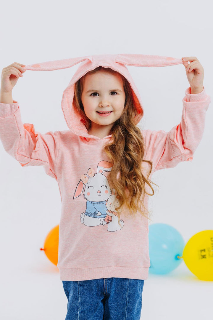 BRE Breeze Girl Child Sweatshirt with Bunny Print, 1.5-5 Years, Salmon Melange - Sugar Land
