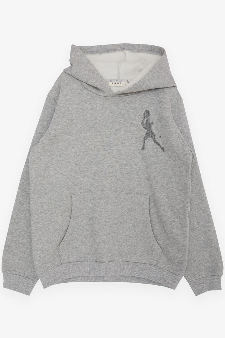 BRE Breeze Girl Child Sweatshirt Tennis Player Girl Embroidered Hooded 4-8 Years, Grey Melange - Rovenky