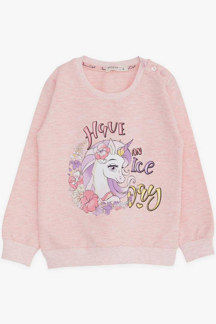 BRE Breeze Girl Child Sweatshirt Unicorn Printed 2-6 Years, Salmon Melange - Kortrijk