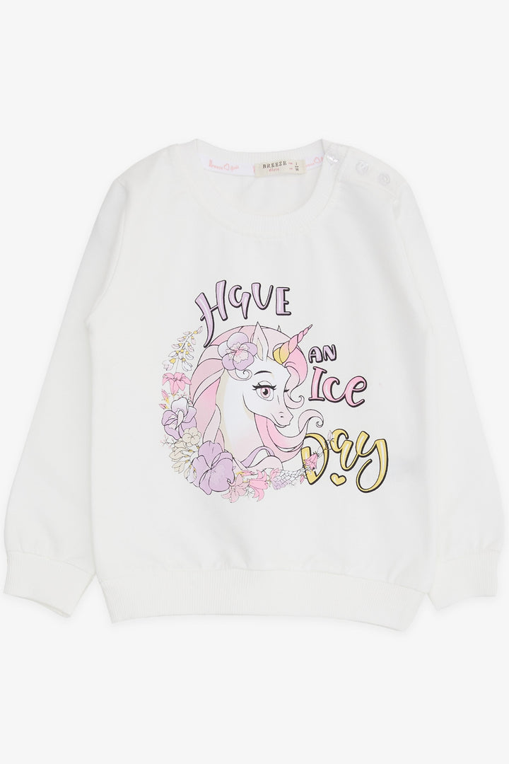 BRE Breeze Girl Child Sweatshirt Unicorn Printed 2-6 Years, White - Laval
