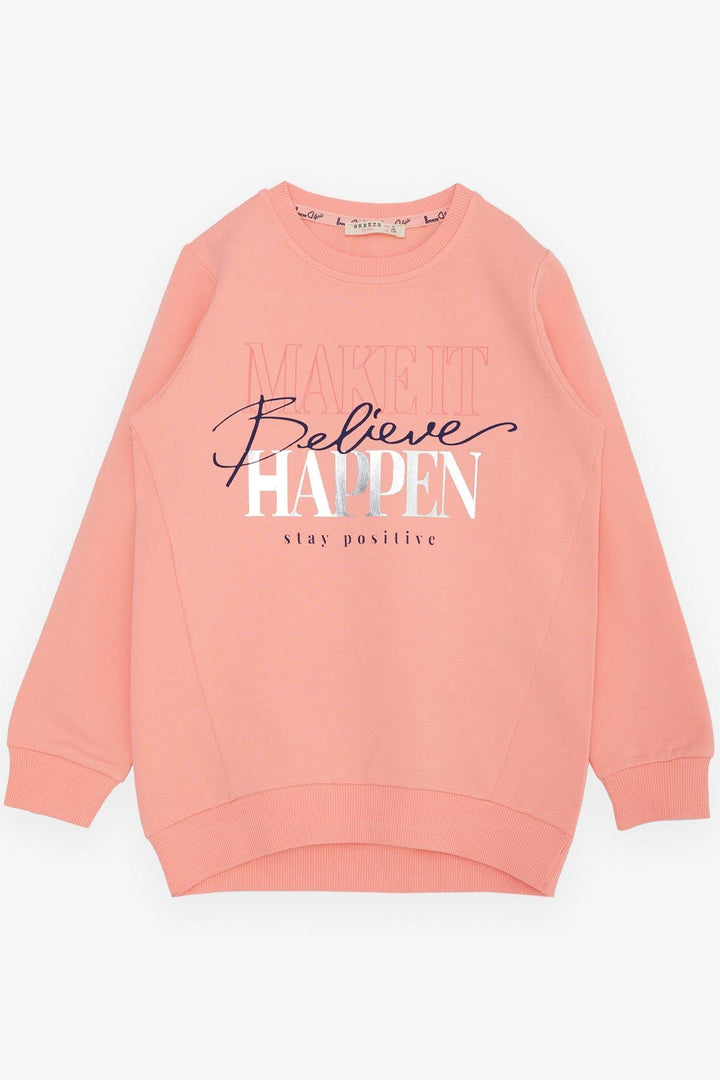 BRE Breeze Girl Child Sweatshirt with Gilded Text Print, 62 Years, Salmon - Garden Grove