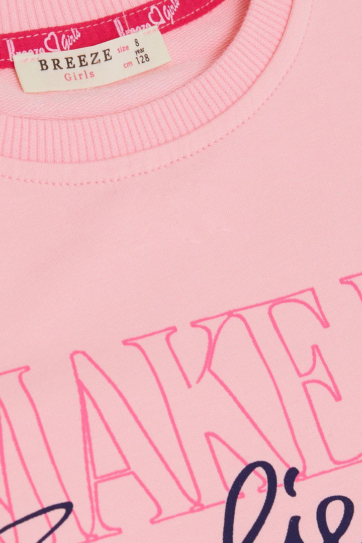 BRE Breeze Girl Child Sweatshirt with Gilded Text Print, 62 Years, Pink - San Marcos
