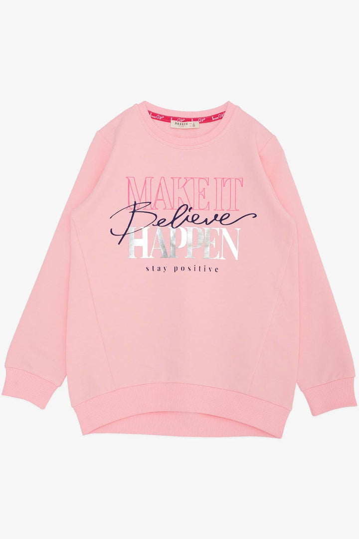 BRE Breeze Girl Child Sweatshirt with Gilded Text Print, 62 Years, Pink - San Marcos