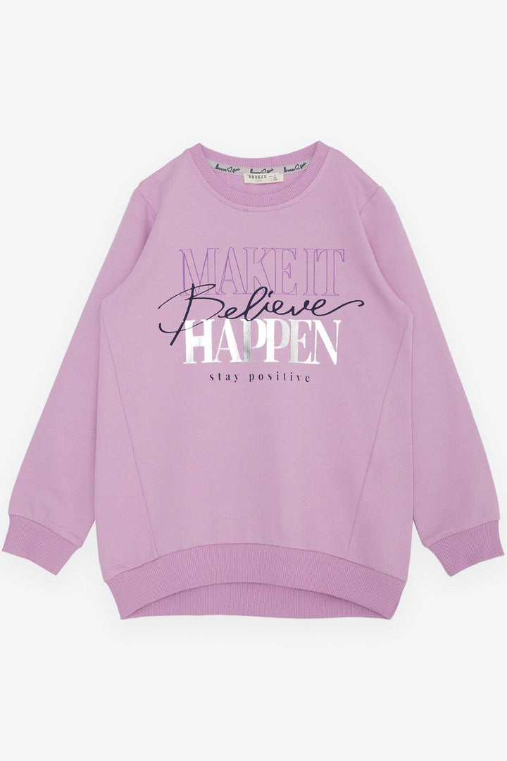 BRE Breeze Girl Child Sweatshirt with Gilded Text Print, 62 Years, Lilac - Tlalmanalco