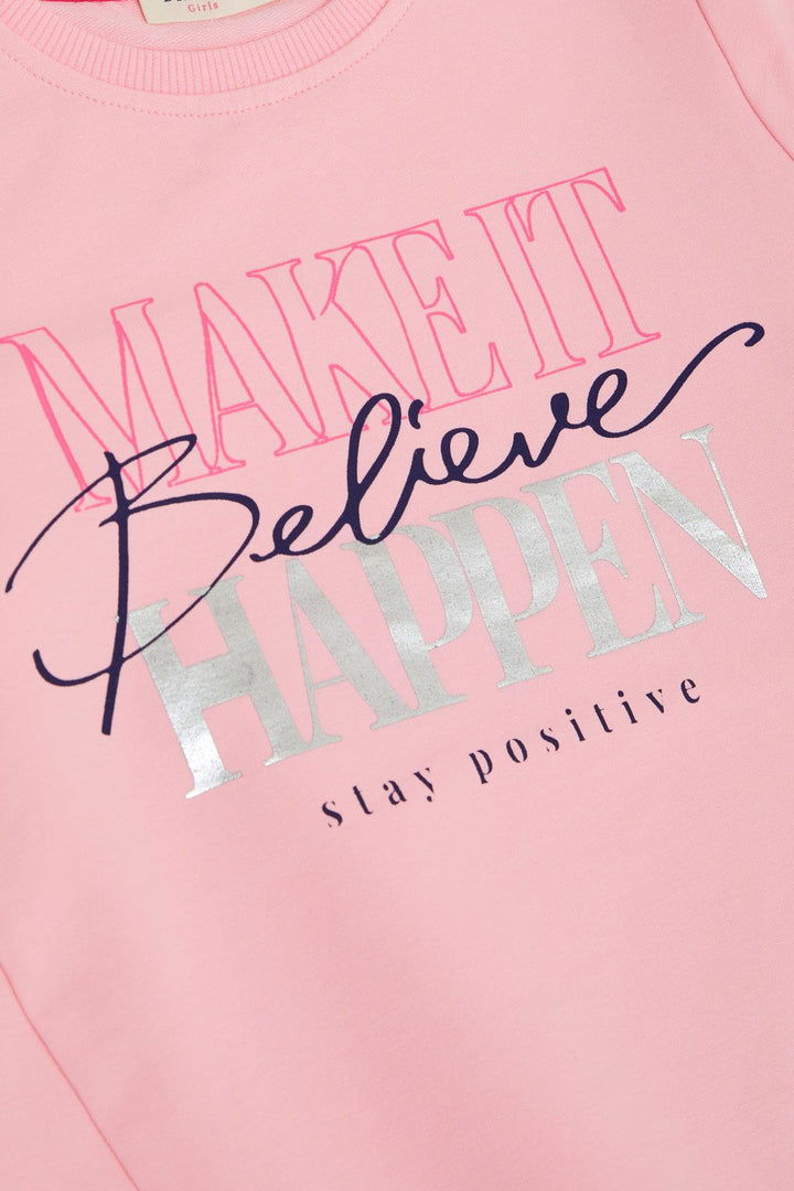 BRE Breeze Girl Child Sweatshirt with Gilded Text Print, 62 Years, Pink - San Marcos