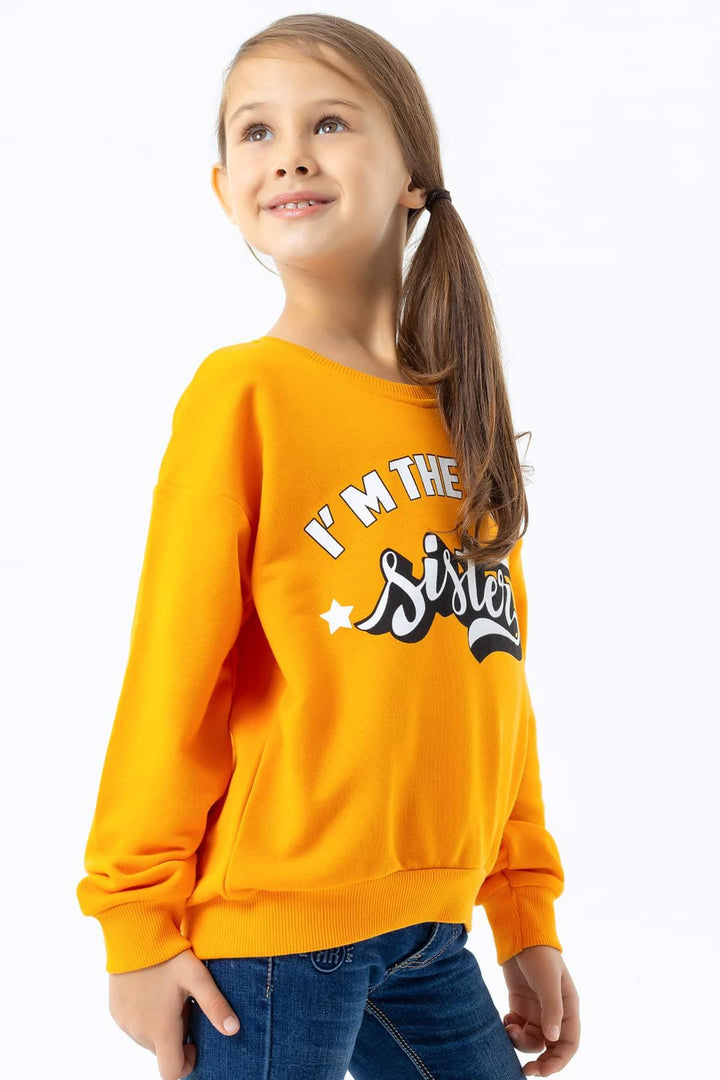 BRE Breeze Girl's Sweatshirt with Printed Text, 94 Years, Orange - Horad Zhodzina