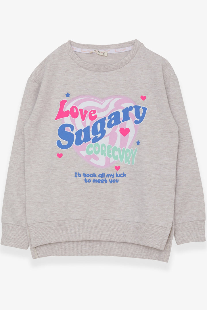 BRE Breeze Girl's Sweatshirt with Printed Writing and Slit, 94 Years, Beige Melange - Columbia