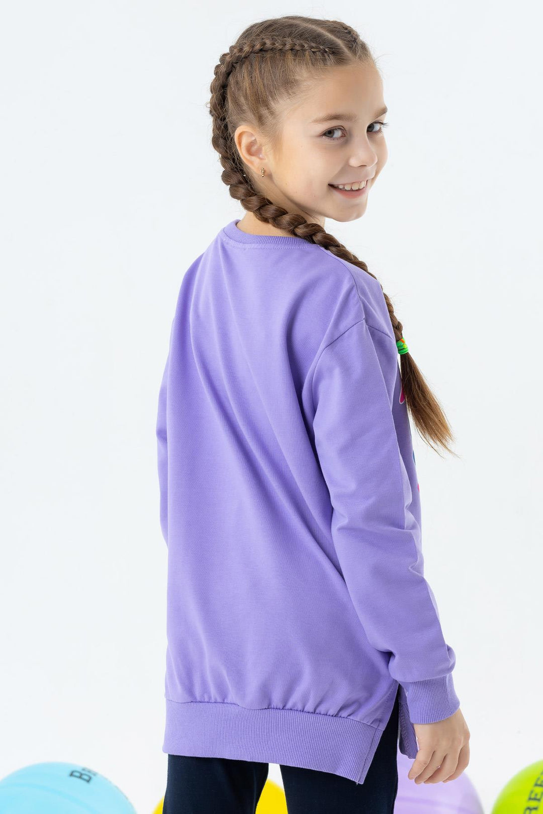 BRE Breeze Girl's Sweatshirt with Printed Writing and Slit, 94 Years, Lilac - Pocatello