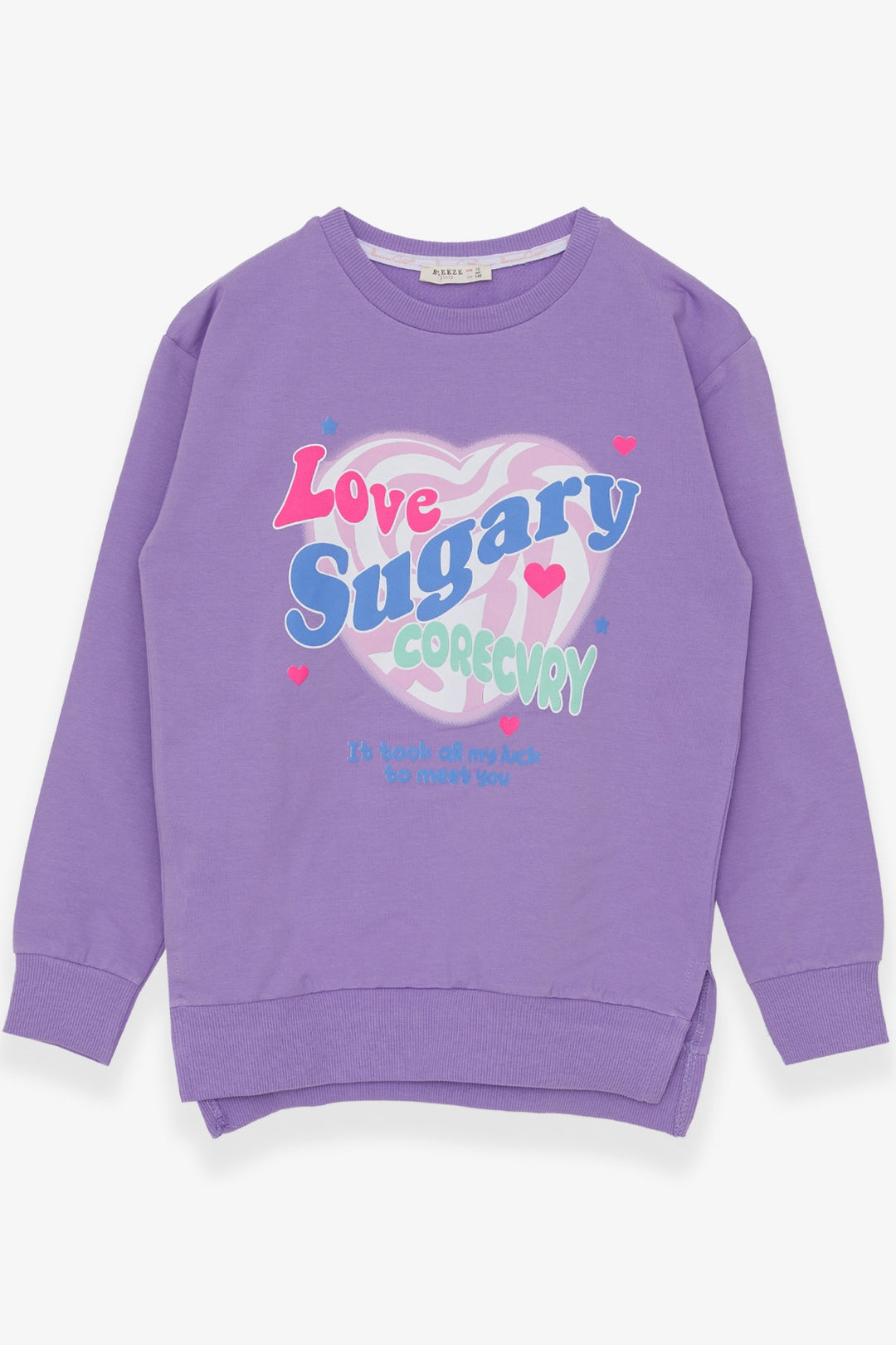 BRE Breeze Girl's Sweatshirt with Printed Writing and Slit, 94 Years, Lilac - Pocatello