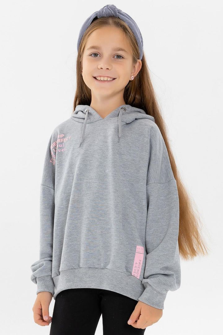 BRE Breeze Girl's Sweatshirt with Printed Text, 94 Years, Grey Melange - Peoria
