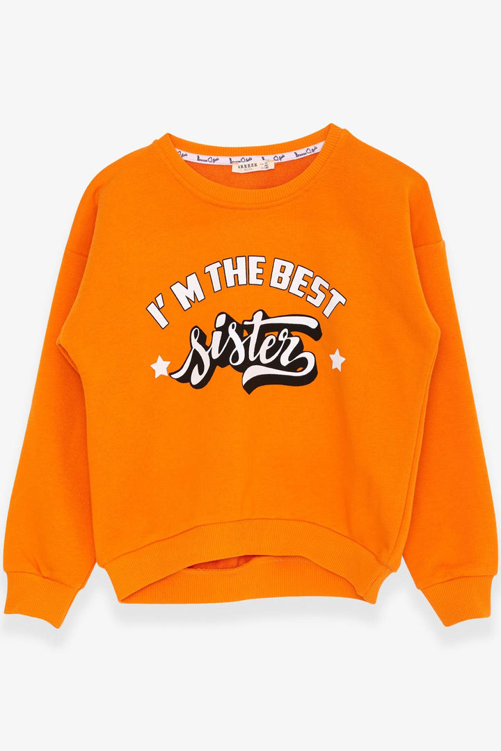 BRE Breeze Girl's Sweatshirt with Printed Text, 94 Years, Orange - Horad Zhodzina
