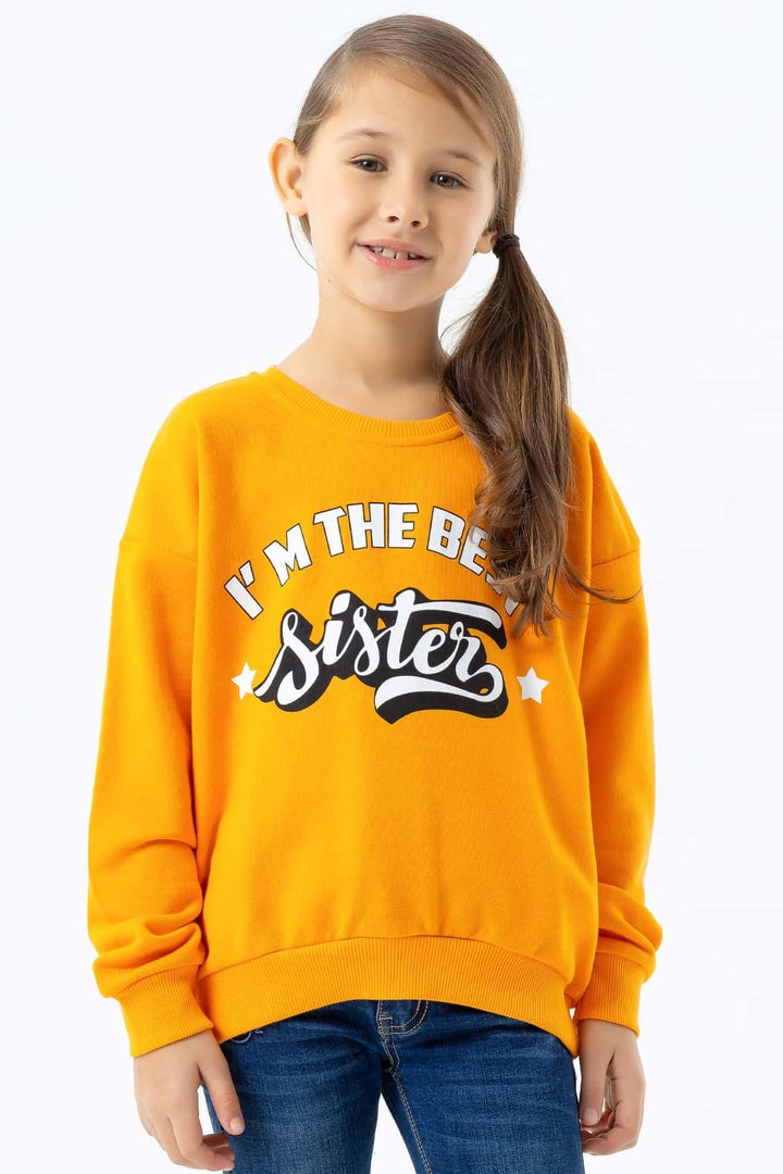 BRE Breeze Girl's Sweatshirt with Printed Text, 94 Years, Orange - Horad Zhodzina