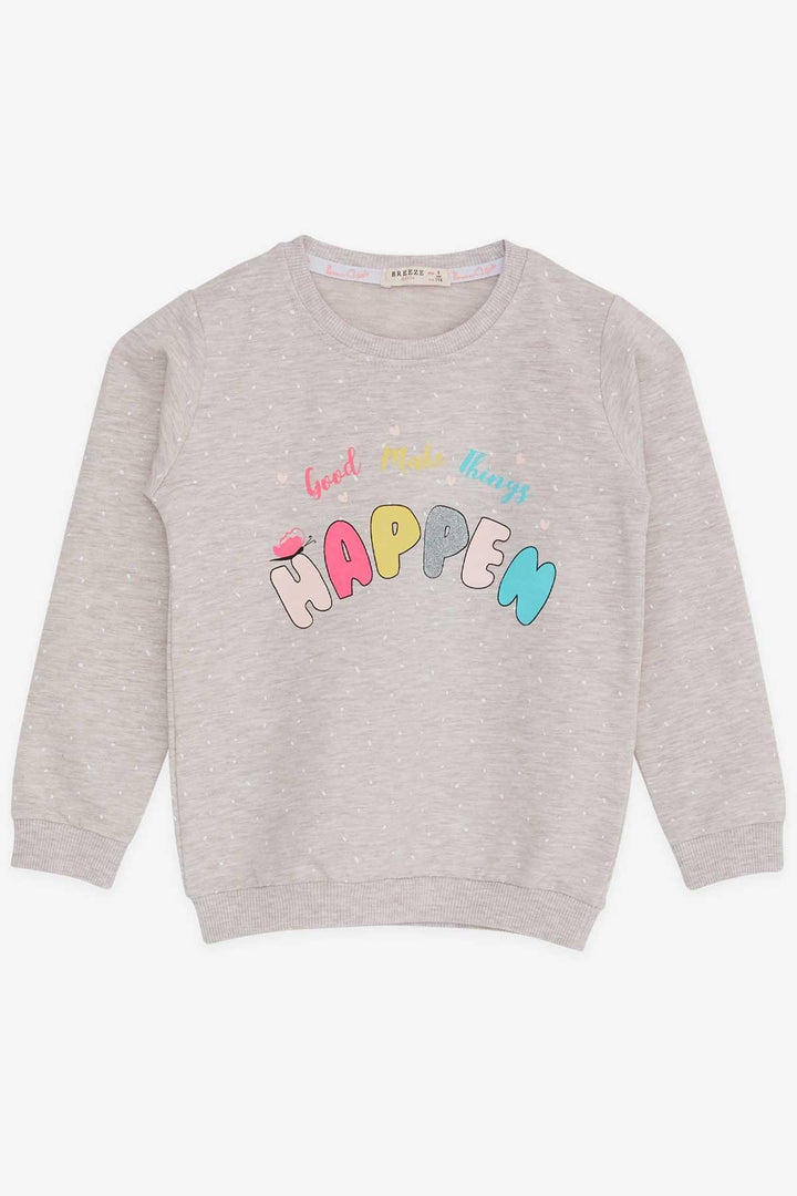 BRE Breeze Girl Child Sweatshirt Printed Patterned 3-7 Years, Beige Melange - Warren