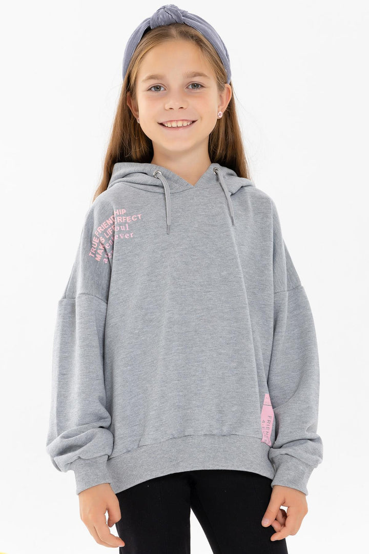 BRE Breeze Girl's Sweatshirt with Printed Text, 94 Years, Grey Melange - Peoria