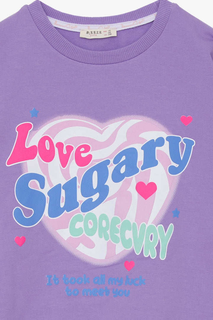 BRE Breeze Girl's Sweatshirt with Printed Writing and Slit, 94 Years, Lilac - Pocatello