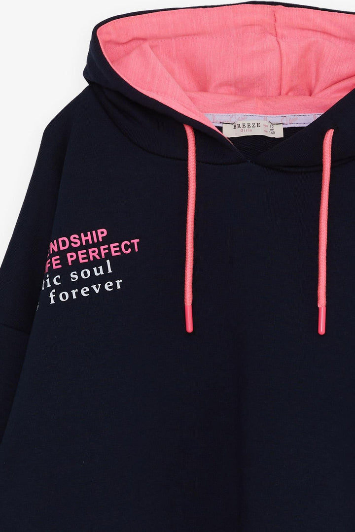 BRE Breeze Girl's Sweatshirt with Printed Text, 94 Years, Navy Blue - Manacor