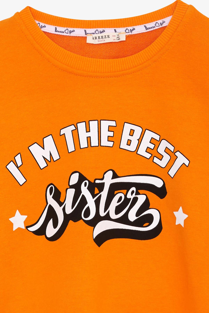 BRE Breeze Girl's Sweatshirt with Printed Text, 94 Years, Orange - Horad Zhodzina