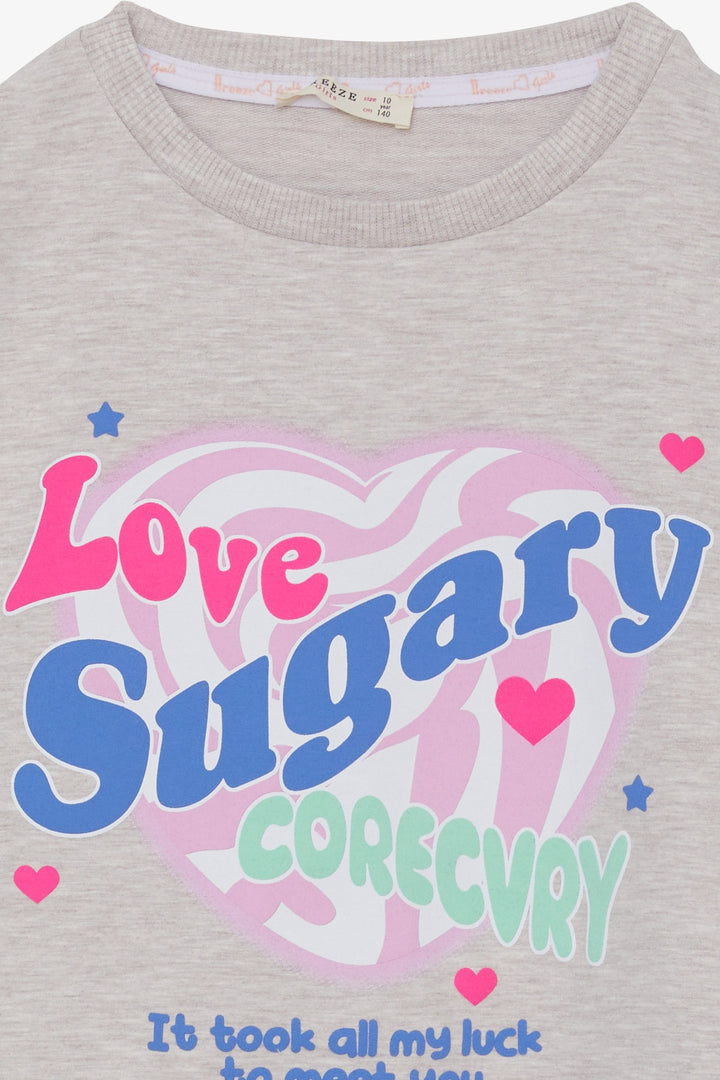 BRE Breeze Girl's Sweatshirt with Printed Writing and Slit, 94 Years, Beige Melange - Columbia