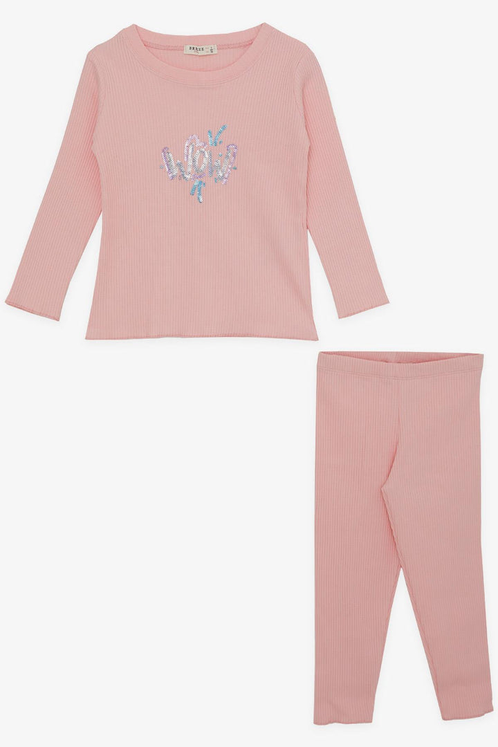 BRE Breeze Girl Leggings Set with Sequin Printed Text 1.5-5 Years, Salmon - Redding
