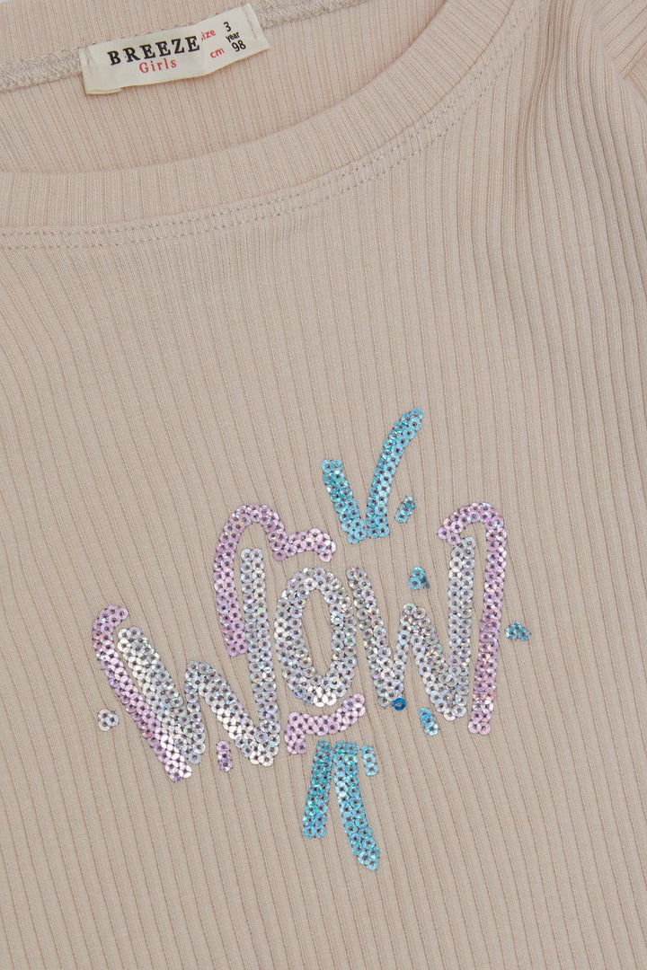 BRE Breeze Girl Child Leggings Set Sequined Text Printed 1.5-5 Years, Stone - Juana Díaz