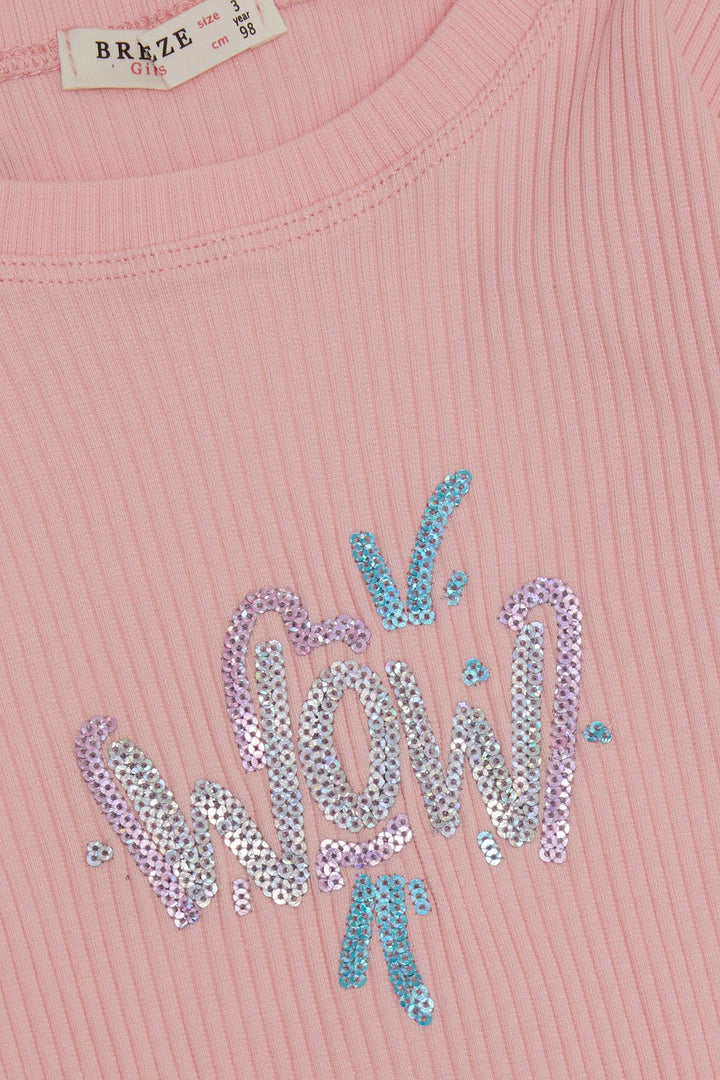 BRE Breeze Girl Leggings Set with Sequin Printed Text 1.5-5 Years, Salmon - Redding