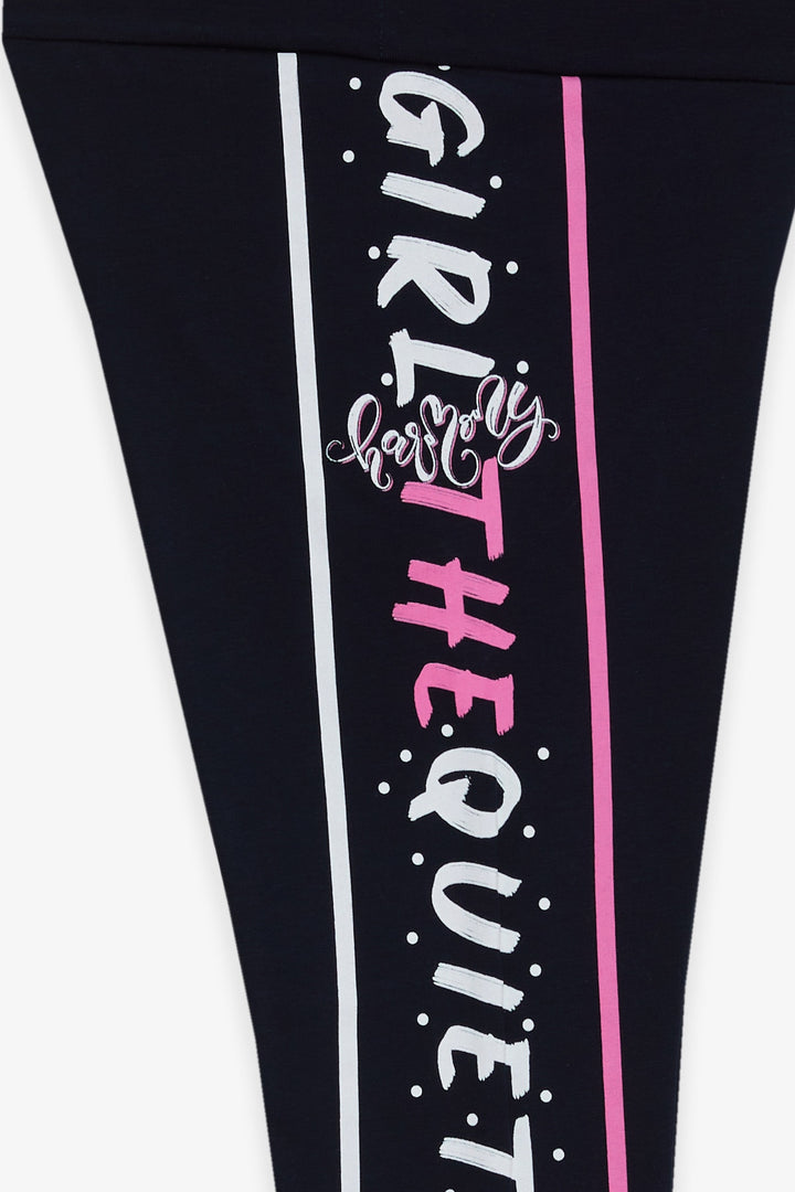 BRE Breeze Girl's Leggings with Printed Writing, Navy, 54 Years - Parkland