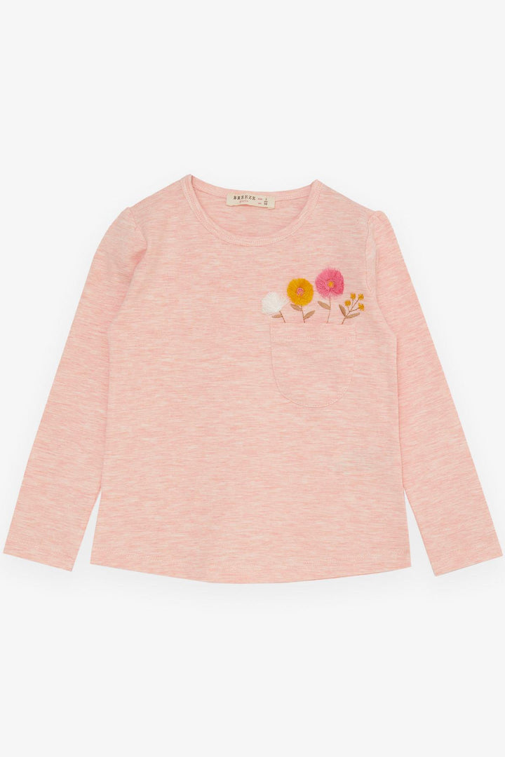 BRE Breeze Girl Child Leggings Set with Pocket Flower Tassel Embroidered 3-8 Years, Salmon Melange - Paterna