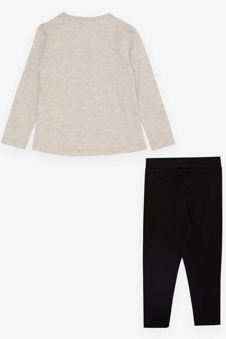 BRE Breeze Girl Child Legging Set with Pocket Flower Tassel Embroidered 3-8 Years, Beige Melange - Bazal’tove