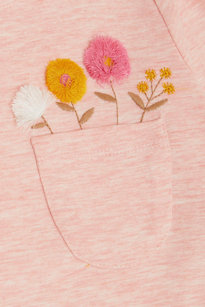 BRE Breeze Girl Child Leggings Set with Pocket Flower Tassel Embroidered 3-8 Years, Salmon Melange - Paterna