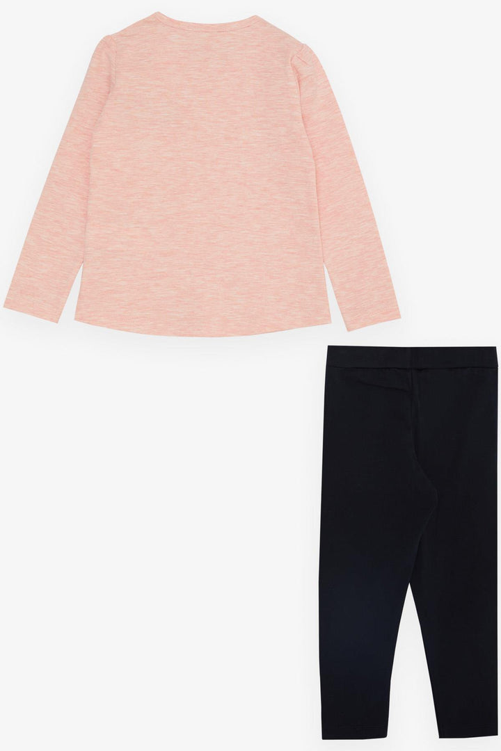 BRE Breeze Girl Child Leggings Set with Pocket Flower Tassel Embroidered 3-8 Years, Salmon Melange - Paterna