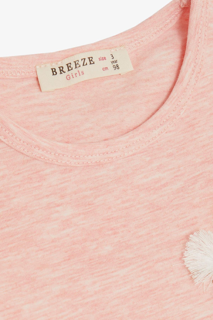 BRE Breeze Girl Child Leggings Set with Pocket Flower Tassel Embroidered 3-8 Years, Salmon Melange - Paterna