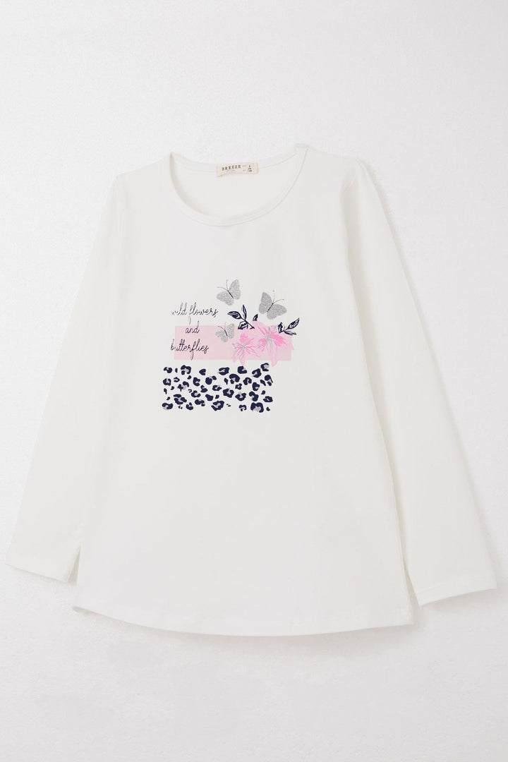 BRE Breeze Girl's Leggings Set Flower & Glitter Butterfly Printed 4-8 Years, White - Zapotlanejo